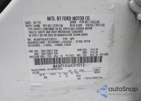 2018 Ford Ecosport Se from USA, damaged, VIN MAJ6P1UL6JC219213